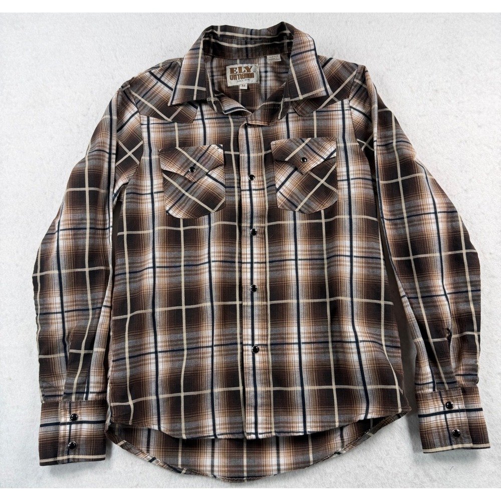 Ely Cattleman Boys Medium 8 Western Pearl Snap Plaid Cowboy Button up shirt